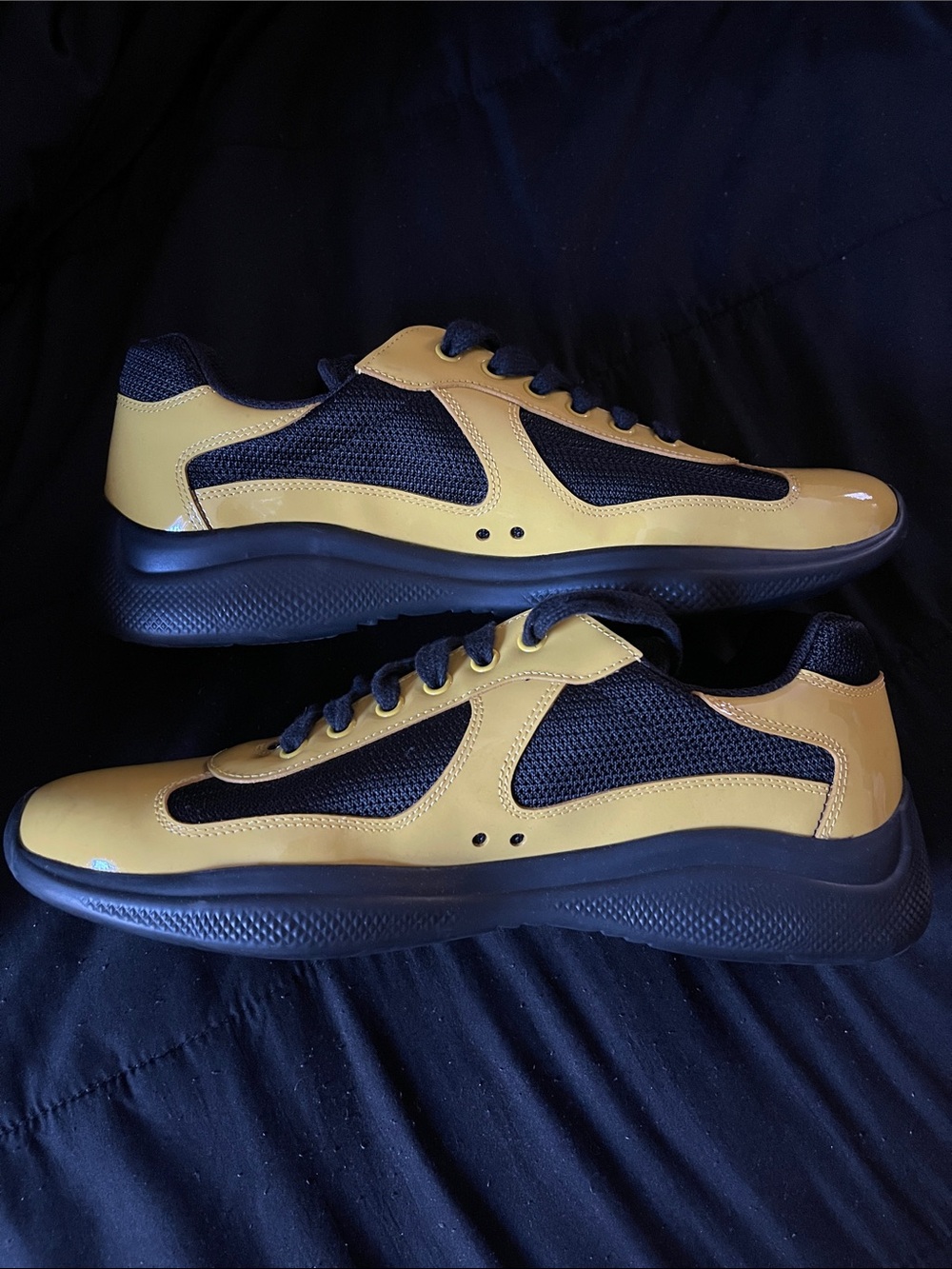 Prada Men’s Yellow and Black Lace-Up Sneakers - Picture 3 of 7
